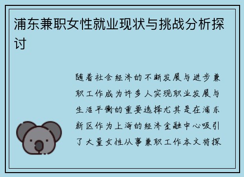 浦东兼职女性就业现状与挑战分析探讨